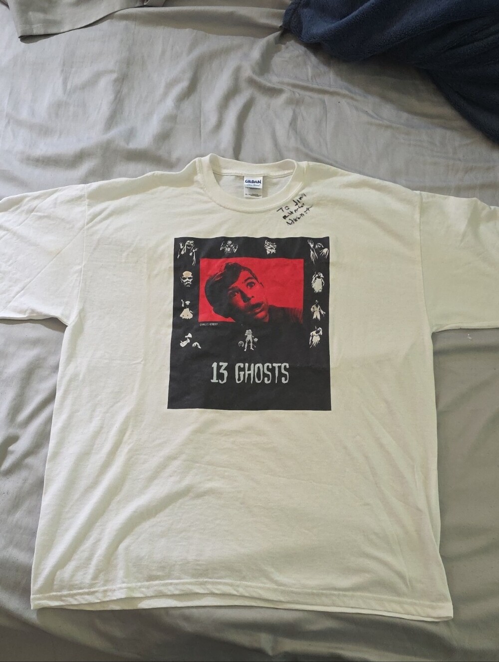 Gildan Horror Movie 13 Ghosts Graphic T-shirt, White. Unisex XL. Autographed